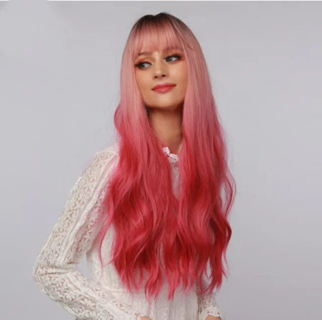 European and American Wigs and Chemical Fiber Headgear With Bangs Red - Shop at LoveMi