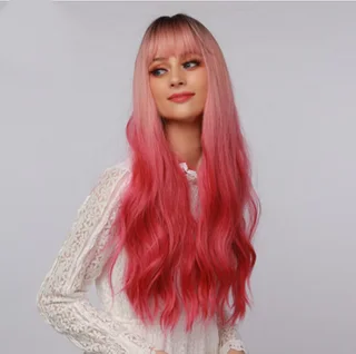 European and American Wigs and Chemical Fiber Headgear With Bangs - Red