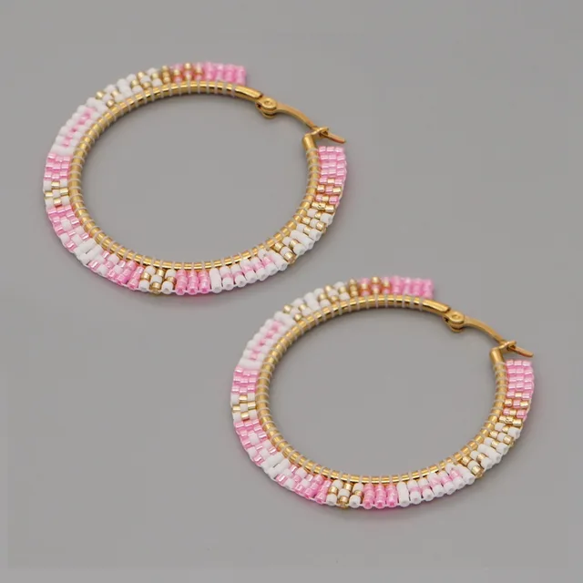 Hand woven Large Hoop Earrings With Rice Beads Mie200094A - Shop at LoveMi