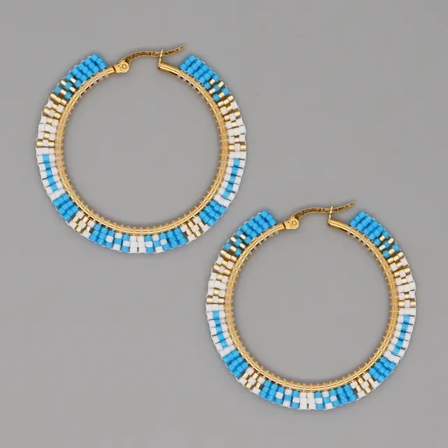 Hand woven Large Hoop Earrings With Rice Beads Mie200094C - Shop at LoveMi