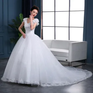 Large Trailing Lace Lace Tie Wedding Dress Slim And Slim - White
