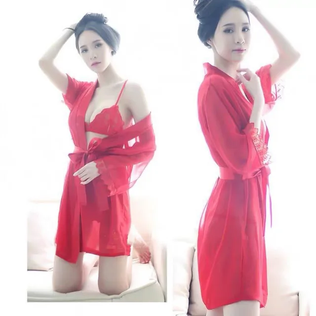 Summer Lace Suspender Skirt Tulle Transparent Underwear Autumn Sexy Nightdress 2Red - Shop at LoveMi