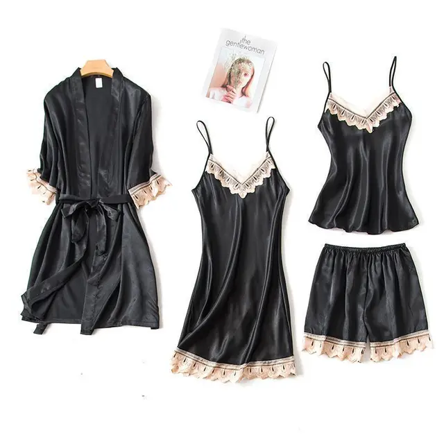 European and American new style cuff lace nightgown suspender skirt sexy suit Black - Shop at LoveMi