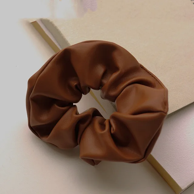 Elegant Temperament Pu Leather Large Intestine Hair Tie Hair Rope Brown - Shop at LoveMi