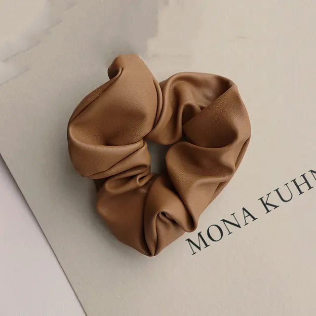 Elegant Temperament Pu Leather Large Intestine Hair Tie Hair Rope Light Brown - Shop at LoveMi