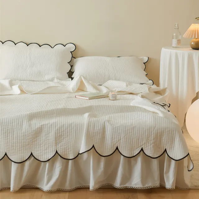 Double Sided Pure Cotton Side Bed Cover White Polka Dot Fairy Quilted Thick Bed Sheet White - Shop at LoveMi
