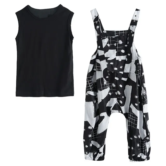Korean Version of the Big Girl Suspenders Wide Leg Oants Two piece Suit Black - Shop at LoveMi