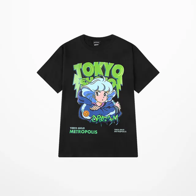 Comic Cartoon Print Short Sleeved T Shirt Black - Shop at LoveMi