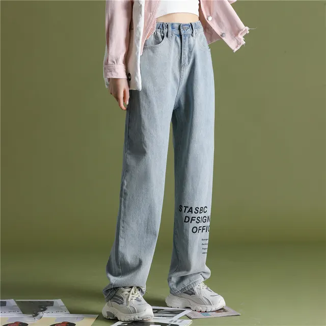 Drape Trousers High Waist Loose Straight Leg Jeans Light Blue - Shop at LoveMi