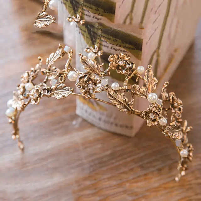 Baroque Vintage Bridal Headdress Crystal Handmade Headband Ancient Gold - Shop at LoveMi