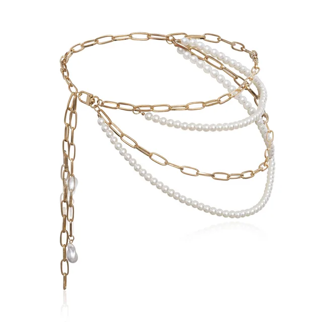 Temperament Multilayer Pearl Chain Tassel Waist Chain Woman Gold - Shop at LoveMi