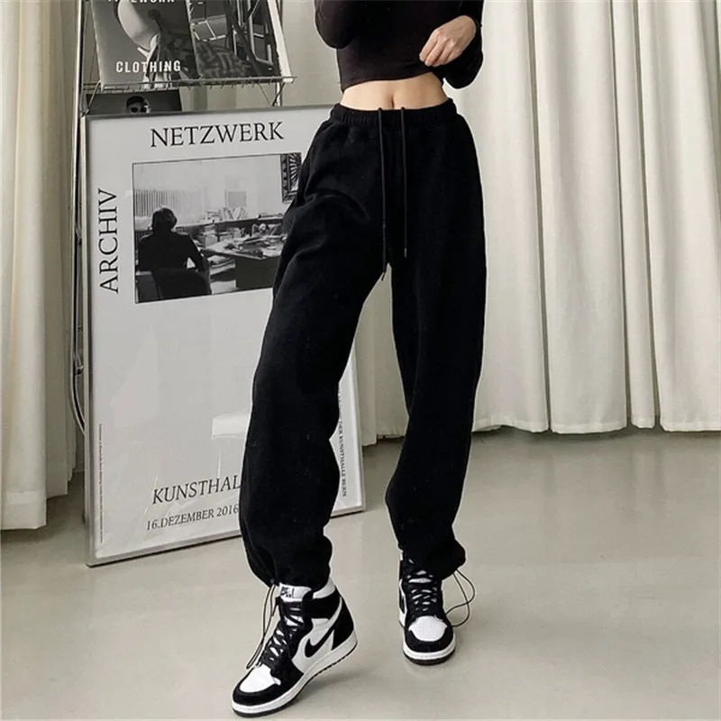 Loose Sweatpants Women's Drawstring Trousers - Black