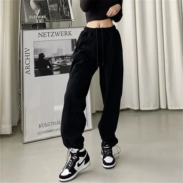 Loose Sweatpants Women's Drawstring Trousers Black - Shop at LoveMi