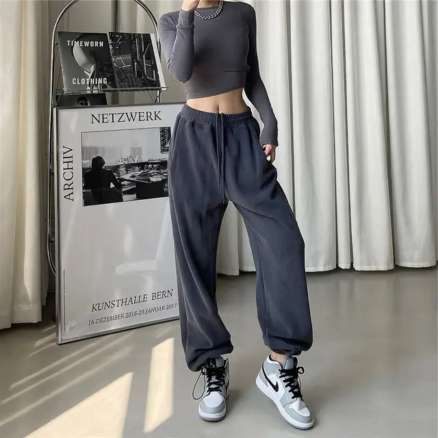 Loose Sweatpants Women's Drawstring Trousers Dark Grey - Shop at LoveMi