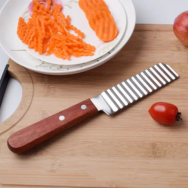 French Fries Cutter Stainless Steel Potato Cutter Knife Vegetable Wave Cutting Tools Kitchen Gadgets Brown - Shop at LoveMi
