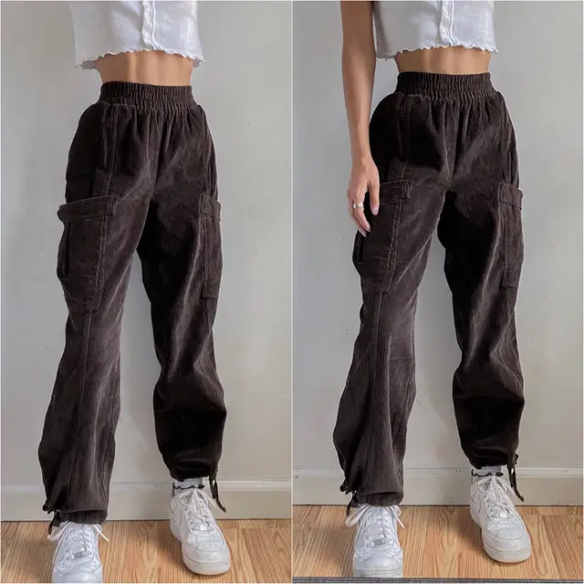 Sexy Women's Corduroy Pocket Drawstring Trousers Brown - Shop at LoveMi