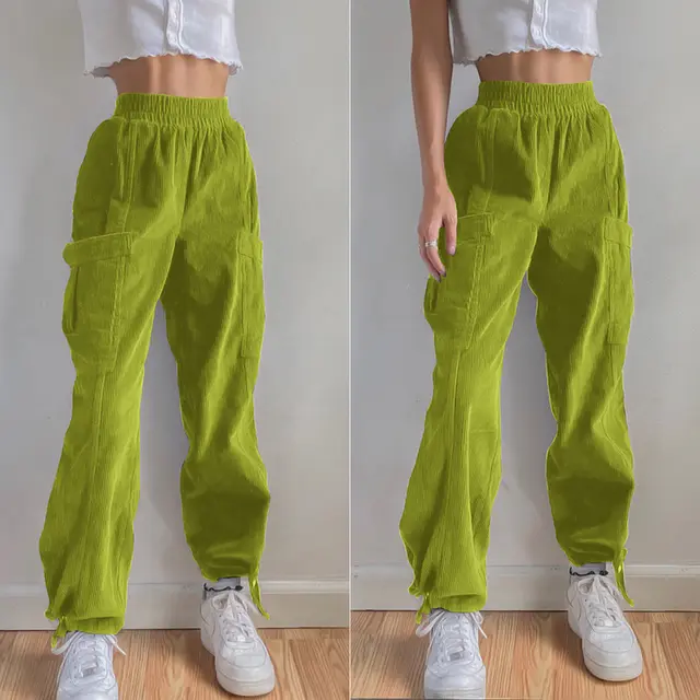 Sexy Women's Corduroy Pocket Drawstring Trousers Green - Shop at LoveMi