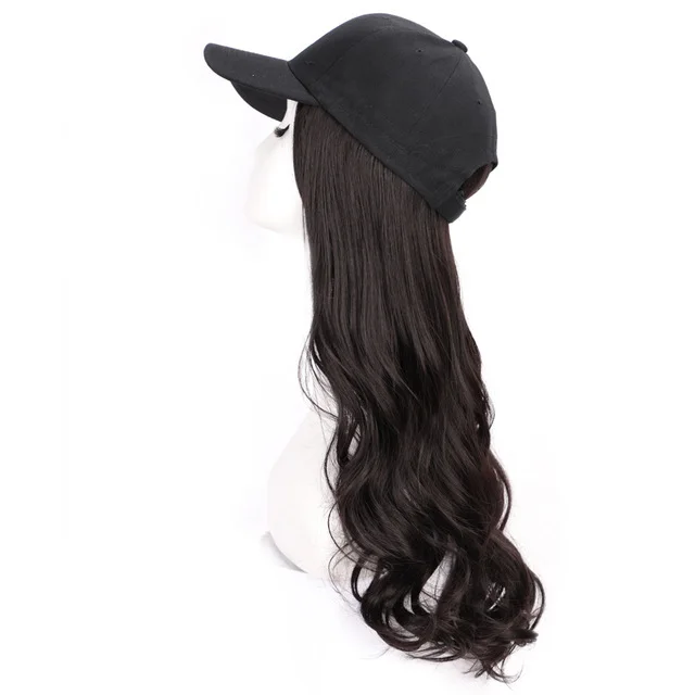 Wig Female Cap Wig Long Curly Hair Natural Big Wave Baseball Hat Wig One Black - Shop at LoveMi