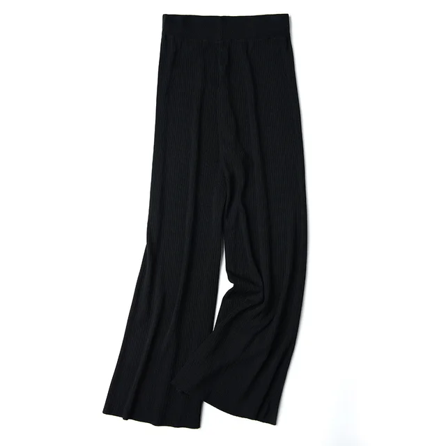 Cropped Knitted Casual Pants With Korean Wide leg Pants Black - Shop at LoveMi