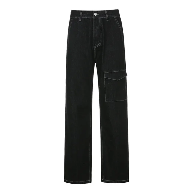 Drape Loose High rise Straight leg Jeans Black - Shop at LoveMi