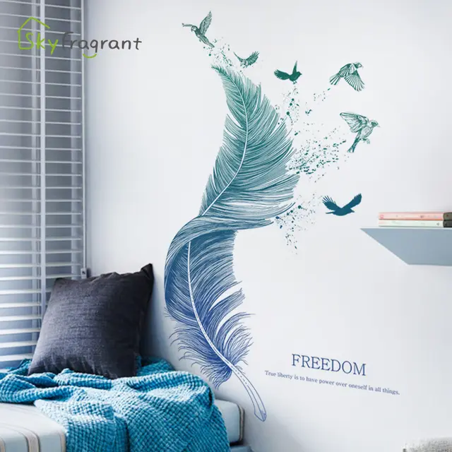 Bedroom Decoration Wall Light Luxury Wall Stickers Wall Stickers Light Feather Asuka - Shop at LoveMi