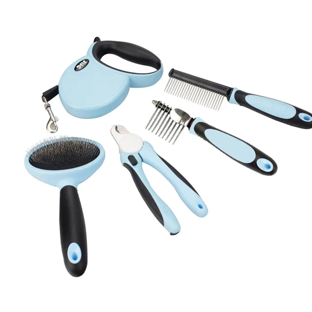 Pet Comb, Nail Scissors, Telescopic Traction Rope, Hair Removal And Hair Removal Brush Set Blue - Shop at LoveMi