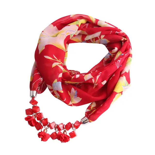 Multifunctional Dress Printing Chiffon Necklace Scarf Red - Shop at LoveMi