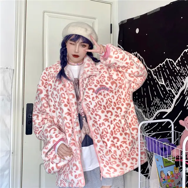 Korean Version Of Pink Lamb Wool Loose Padded Winter Coat Pink - Shop at LoveMi