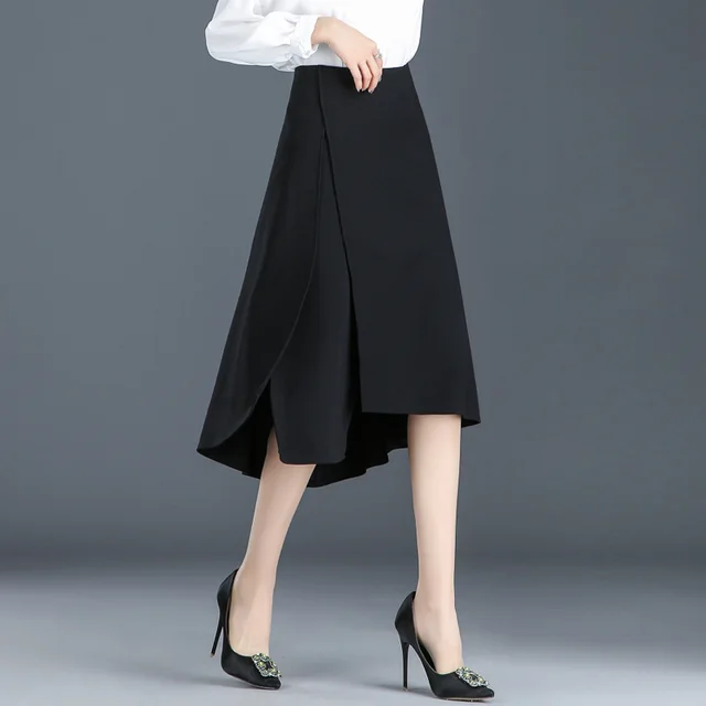 Irregular Skirt Women's Summer High Waisted Thin Asymmetrical Mid Length Skirt Black - Shop at LoveMi