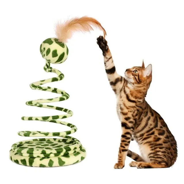 Missy Spring Snake Shape Toy With Feather & Ball Green - Shop at LoveMi