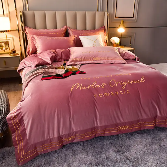 Four Piece Milk Velvet Set On Light Luxury Bed Bean Paste - Shop at LoveMi