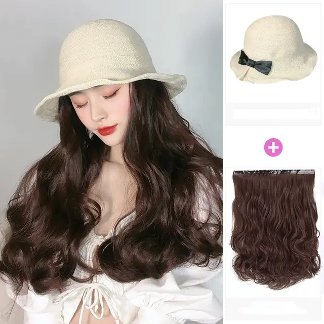 Wig Hat One piece Fashion Simulation Long Curly Hair Big Waves - Shop at LoveMi