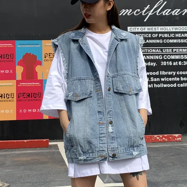 Loose Large Version European And American Wind Diamond Bear Denim Vest Blue - Shop at LoveMi