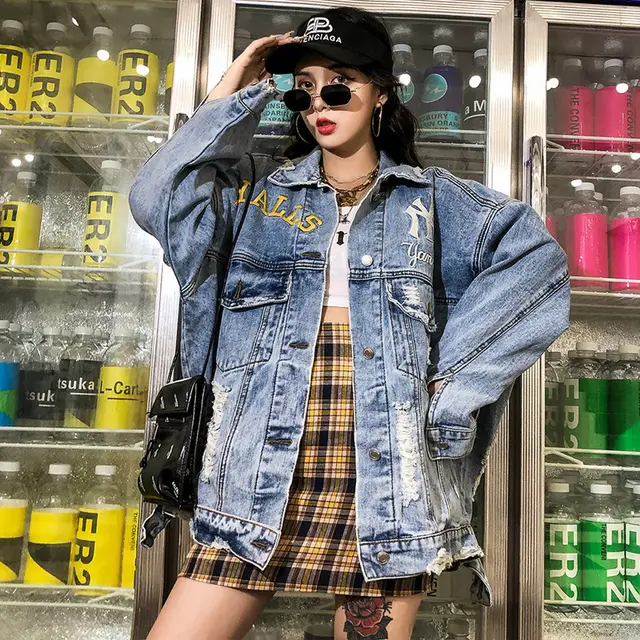 Ripped Denim Jacket Female Bf Style Jacket Blue - Shop at LoveMi