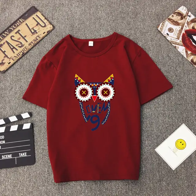 Cartoon Print Top Half Sleeve Bottoming Shirt T shirt Wine Red - Shop at LoveMi