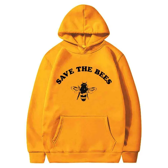 Hoodie With Solid Color Alphabet And Honey Bee Print Flower Pattern Yellow - Shop at LoveMi