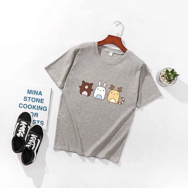 Cute Animal Print Loose Half Sleeve Light Grey - Shop at LoveMi