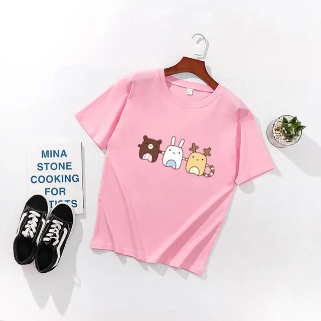 Cute Animal Print Loose Half Sleeve Pink - Shop at LoveMi