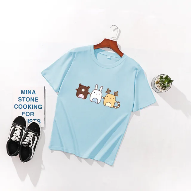 Cute Animal Print Loose Half Sleeve Sky Blue - Shop at LoveMi