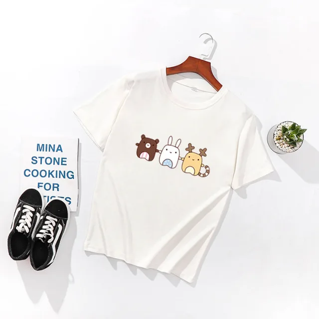 Cute Animal Print Loose Half Sleeve White - Shop at LoveMi
