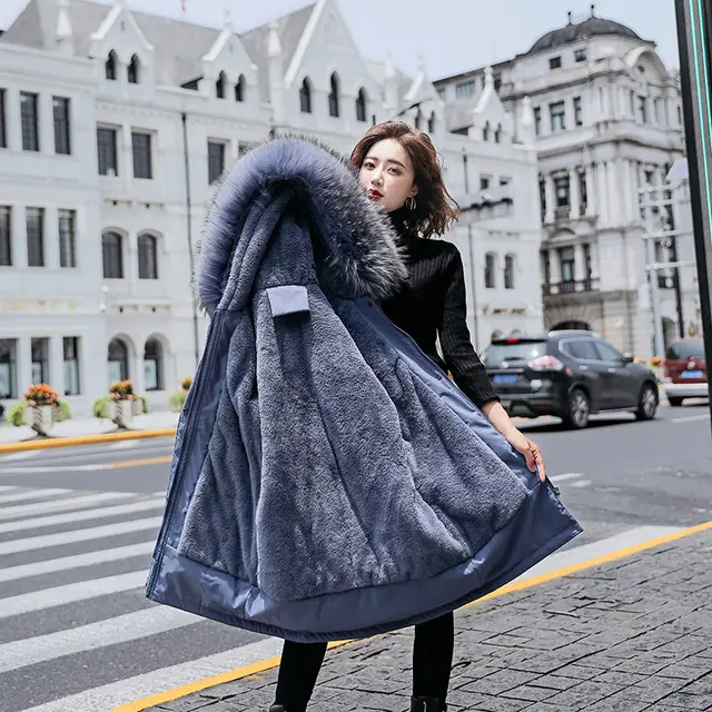 Lamb Wool Inner Village Down Cotton Jacket Women's Quilted Jacket Navy Blue - Shop at LoveMi