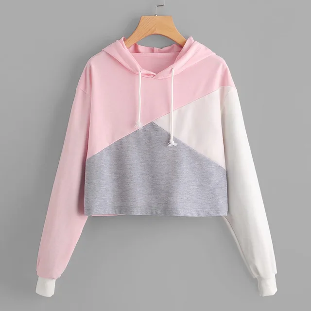 Color blocking Long sleeved Hat Cotton Sweatshirt Pink - Shop at LoveMi