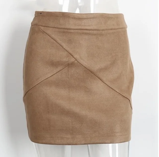 Ladies Leather Suede Pencil Skirt Bodycon Short Skirts Women Camel - Shop at LoveMi
