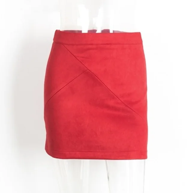 Ladies Leather Suede Pencil Skirt Bodycon Short Skirts Women Red - Shop at LoveMi
