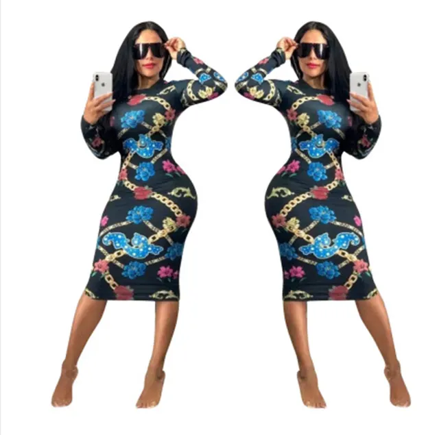 New Women Fashion Sexy Dress Print Hip Nightclub Skirt Blue - Shop at LoveMi