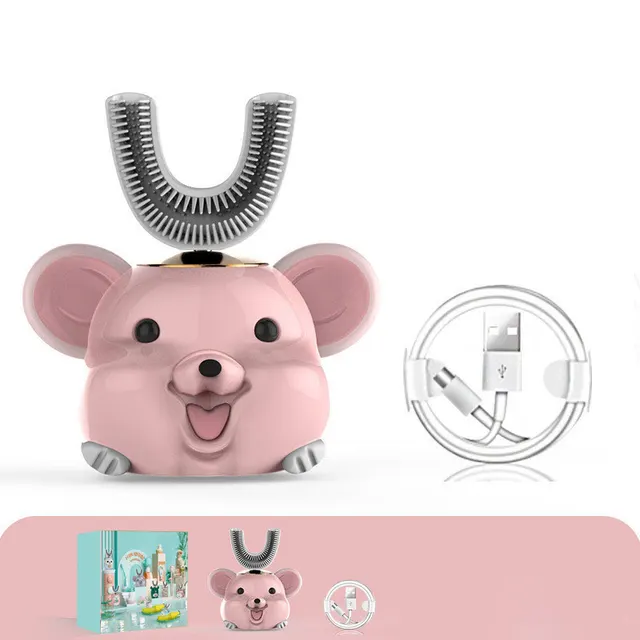 Children's Electric Toothbrush Waterproof Automatic U Shaped Baby Fur S Onic Wave Pink - Shop at LoveMi