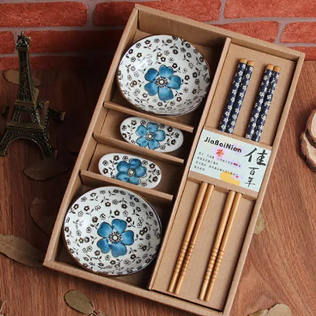 Japanese Ceramic Plate Chopsticks Tableware Set - Blue