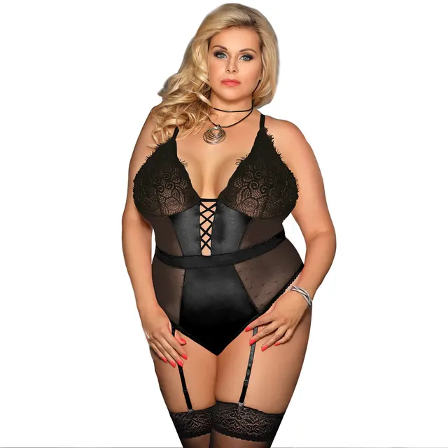 Lace Stitching See Through Garter Belt One Piece Sexy Pajamas Black - Shop at LoveMi