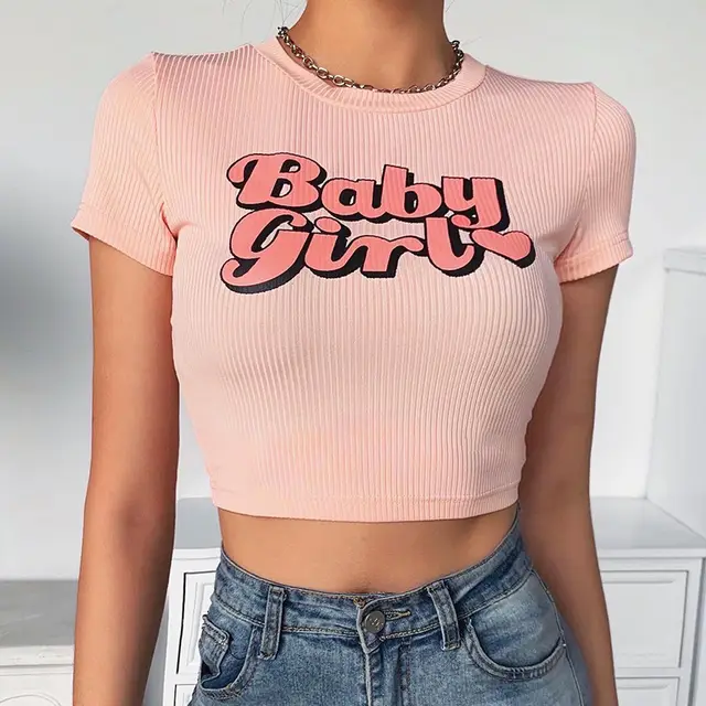 Slim Slimming Short Umbilical Short Sleeved T shirt Pink - Shop at LoveMi
