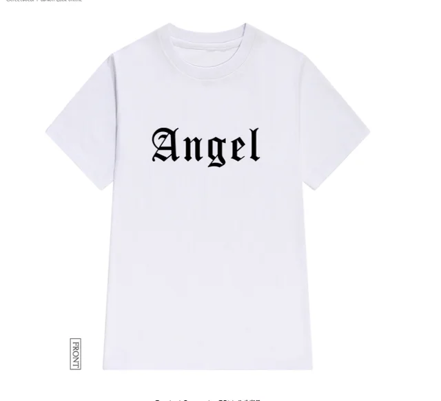 Large Version Medium And Long Angel Letter Short sleeved T shirt Women White - Shop at LoveMi